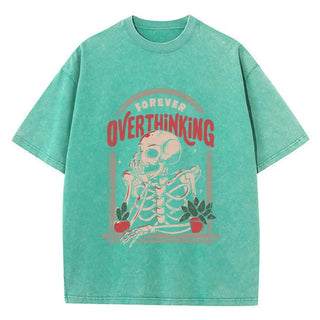 Skeleton Washed T-Shirts Cotton Halloween Printing Tops Oversize O-Neck Soft Short Sleeve Clothes