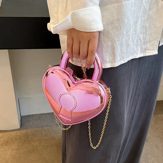 Heart purse Colorful Bright Acrylic Plastic Bag Lady Love Lock Shape Wedding Party Handbag Pink Gold Clutches Purse Women Top Handle Bags