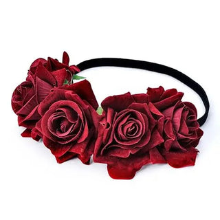 Handmade Dark Red Rose Halloween Day Of The Dead Festival Flower Crown Floral Headpiece