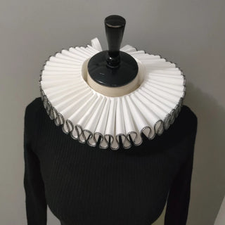 Vintage Victorian Ruffled Faux Collar Men and Women Black Trimmed Ribbon Tie Neck Ruff Shawl Renaissance Clown Choker Collar