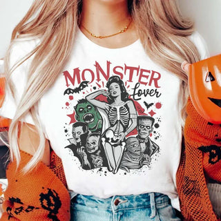 Vintage Halloween Monster Lover Printed T-Shirt Summer Fashion T-Shirt Casual Short Sleeved Clothing Top Loose T-Shirt