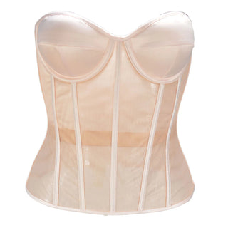Enchanted Corset Bustier - Nude/Green Mesh Bodice with Lace-Up Boned Detailing | Beautifully Haunting