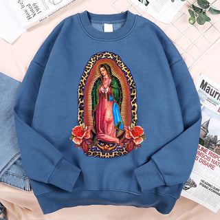 Señora De Guadalupe Sweatshirts Loose Hoodie Cartoon Fleece Hoody Clothing Casual O-Neck Hoodie Pullover