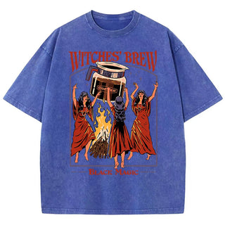Witches Brew Coffee Black Magic Washed Retro Snow T Shirt Summer Clothes Casual Tee Clothes T-Shirt Cotton Breathable Tops