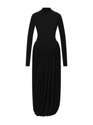 Backless Pleated valentine Dress Fashion Long Sleeve High Waist Solid Elegant Party Bandage Dress