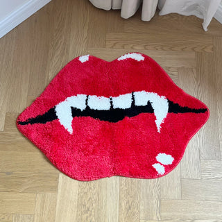 Red Lip Tufted Rug Halloween Vampire Teeth Handmade Kitchen Mat Soft Non Slip Carpet Living Room Bedroom Home Decor Gifts