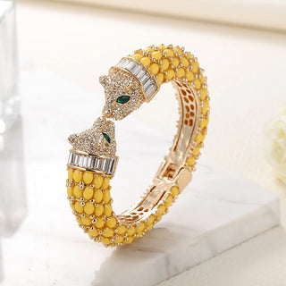 Animal Bracelets Gold Plated Tiger Bangles Cuff Costume Jewelry Resin Rhinestones