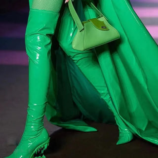 New Shaped Heel Tiger Teeth Over Knee Long Boots Pointed Super Fiber High Heel Boots Women's Shoes Long Boots Zapatos De Mujer