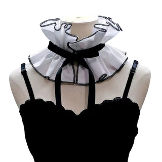 Renaissance Tulle Ruffled Fake Collar Layered Mesh Clown Choker Lace-Up Ribbon Victorian Neck Ruff Shawl Cosplay Props