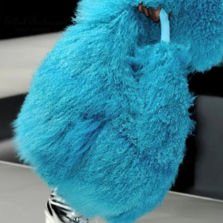 Real Mongolia Fur Handbags Women's Lamb Fur Plush Shoulder Bags Soft Fur Hobo Handbag Women Large Capacity  Purse