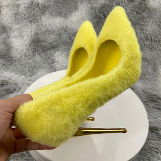 Faux fur Unique Wedding Shoes High Heels Platform Pumps Woman Party Dress Stiletto White White plush high-heeled shoes 12cm