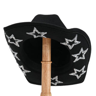 Women Men Cowgirl Hat Wide Brim Rhinestone Star Western Hats for Wedding Carnival Rave Party Travel Costume Accessories