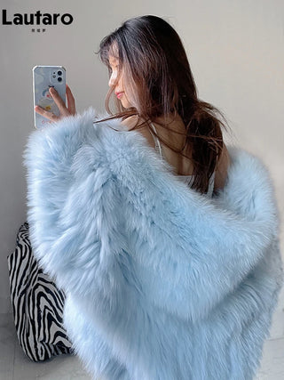 Thick Warm Soft Colored Faux Fur Jacket fashion with Hood Bat Sleeved Loose Casual Designer Clothes