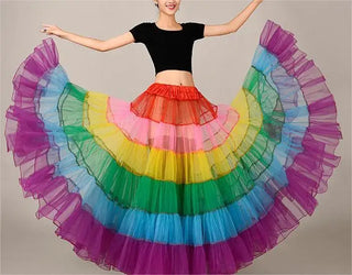 Tulle Skirt For Women Women's Long Puff Party Dance Performance Rainbow Multi Layered Tulle Skirt Female New Chic Dance Costume