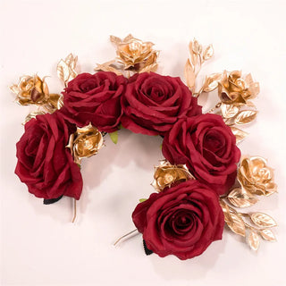 Handmade Dark Red Rose Halloween Day Of The Dead Festival Flower Crown Floral Headpiece