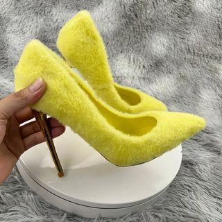 Faux fur Unique Wedding Shoes High Heels Platform Pumps Woman Party Dress Stiletto White White plush high-heeled shoes 12cm