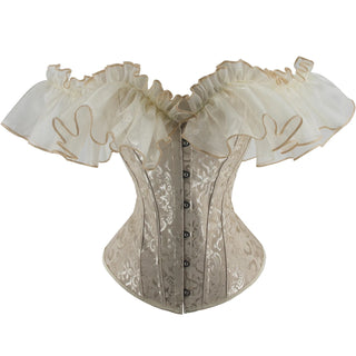 Off Shoulder Corset Top Gothic Corsets and Bustiers Overbust Corset Slimming Waist Trainer Ruffles Short Sleeve Women Top