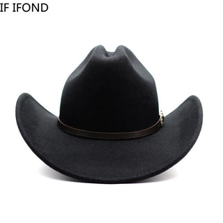 Vintage Black Western Cowboy Hat Halloween Jazz Cowgirl Leather Wide Brim