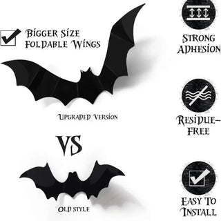 60PCS Halloween Black Bat Sticker 3D Bat Halloween Decoration Scene Layout Wall Stickers Party Scene Decoration Wall Stickers