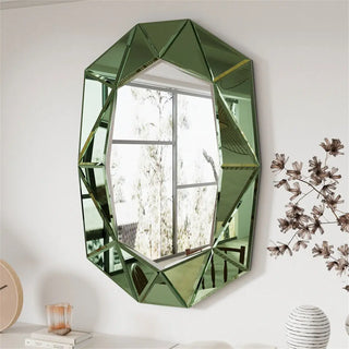 Large Wall Mirror Modern Diamond Accent Mirror Vintage Artistic Decor 100x72cm Green/Gold/Sliver Liv