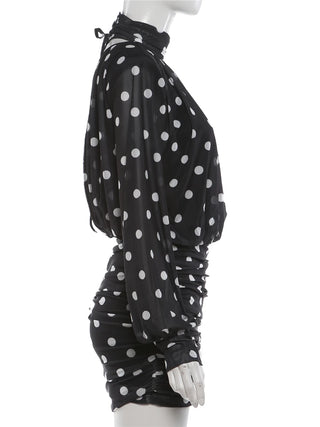 Polka Dot Print Mini Ruched Elegant Retro