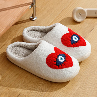 Halloween Slippers winter Warm Houseshoes Evil Eye Style Fuzzy Comfy Heart Flat Sole Funny Flip Flops Women Shoes