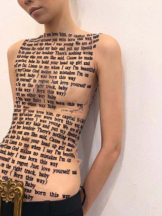 Letter to Gaga romantic Round Collar Sleeveless Boorn this way Tank Mesh Article Print
