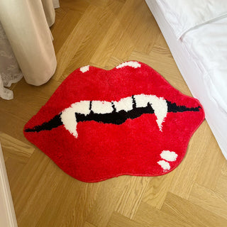 Red Lip Tufted Rug Halloween Vampire Teeth Handmade Kitchen Mat Soft Non Slip Carpet Living Room Bedroom Home Decor Gifts
