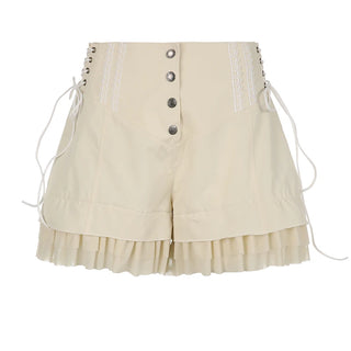 Vintage Ruffle Creme Romantic Button lace up short