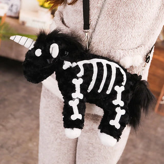 Dark Skelly Unicorn crossbody bag Gothic Rock Pink Plush Flying Horse Skeleton Stuffed