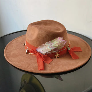 Retro Suede Fedora Hat Feather Accessories Fedora jazz Cap Panama Fashion Party Hats Autumn 2024