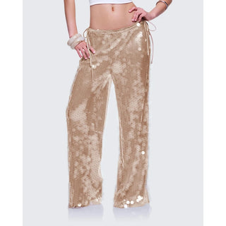 Mermaid Glitter Sequin Embroidery Loose Fit Long Pants