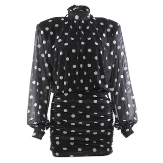 Polka Dot Print Mini Ruched Elegant Retro