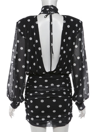 Polka Dot Print Mini Ruched Elegant Retro