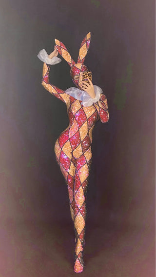 Halloween Designer Jumpsuit Bunny harlequin circus sideshow Cosplay Costume Collar Costume