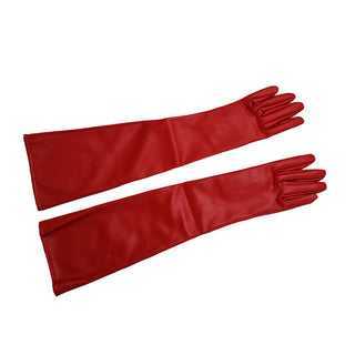 Red Solid faux Leather Long Gloves