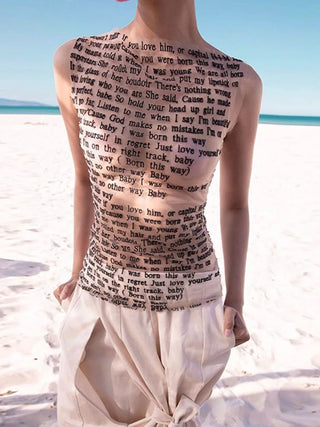 Letter to Gaga romantic Round Collar Sleeveless Boorn this way Tank Mesh Article Print