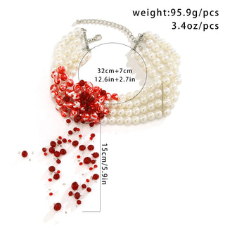 Vampire Pearl Necklace Gothic Drop Red Crystal Blood Tassel Choker Necklace Halloween Jewelry
