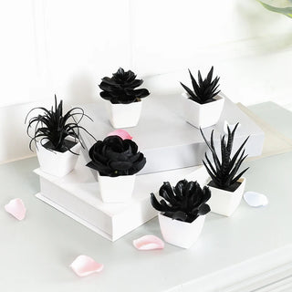 6PCS Black Artificial Succulent Small Potted Plant, Home, Office, Windowsill, Desktop, Holiday Party Decoration