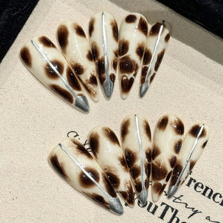 Handmade Clown Designs False Nals White French Long Stiletto Press On Nails Glossy Pink Wearable Fake Nail Patches For Party