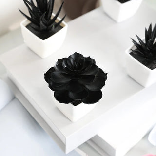 6PCS Black Artificial Succulent Small Potted Plant, Home, Office, Windowsill, Desktop, Holiday Party Decoration