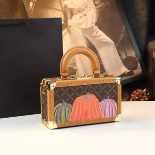 Genuine Leather Women Handbags Evening Bag Top Handle Satchel Crossbody Bag Small Hard Purse Pumpkin Box Bags
