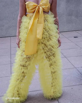 Custom Party Pants Tulle Solid Multi-Layer Ruffle Yarn High Waist Female Trousers Fashion Trousers Club Party Costumes