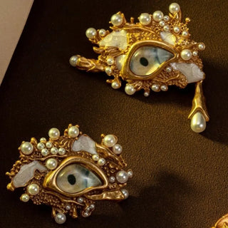 Eyes Stud Earrings for Women Palace Style Vintage Jewelry Pearls Elegant Fashion Aretes De Mujer