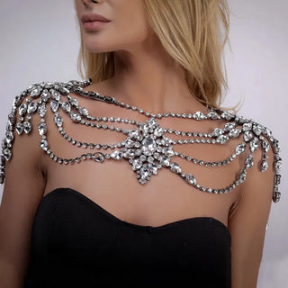 Boho Crystal Bridal Shoulder Chain Necklace Porm Lingerie Accessories Bead Shawl Wraps Wedding Chest Body Chain Dress Jewelry