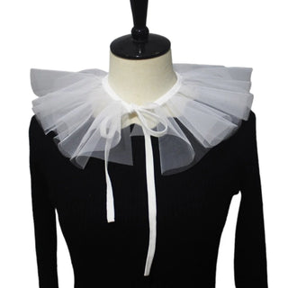Renaissance Tulle Ruffled Fake Collar Layered Mesh Clown Choker Lace-Up Ribbon Victorian Neck Ruff Shawl Cosplay Props