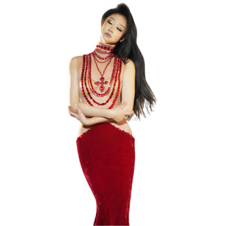 Sparkly Sheer Elegant Illusion Rhinestone Red Velvet Ball Dress For Women Fishtail Gown Elegant Dress Party Evening Dress