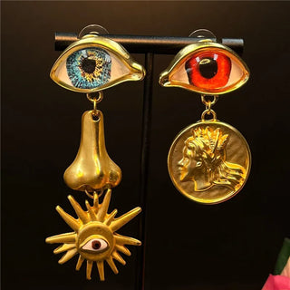 Third Eye Freshwater Pearl Tassel fashion cocktail Ring earrings face jewelry Halloween witch eye