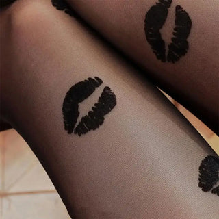 Women's Sheer Tights Kisses Patterned Control Top Tights Nylon Stockings High Waist Pantyhose Thigh High Stockings Gifts