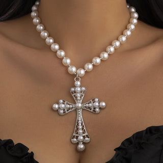 Goth Pearl Cross Necklaces Fashion Gothic jewelry Chokers Cross Pendant Necklace Party Jewelry Gifts